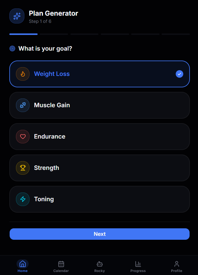 Plan Generator — Step 1: choose your training goal