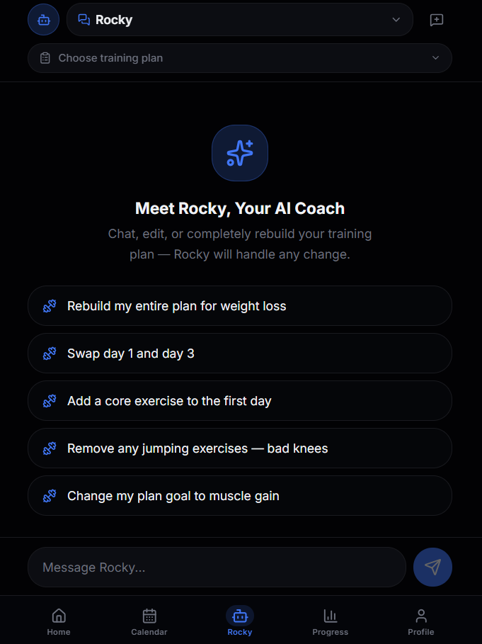 Rocky AI Coach — natural language plan editing